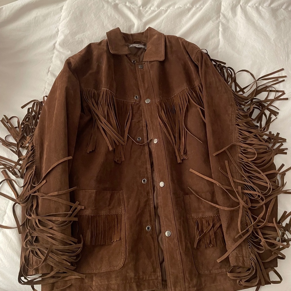 Vintage French Brown Suede Fringe Jacket